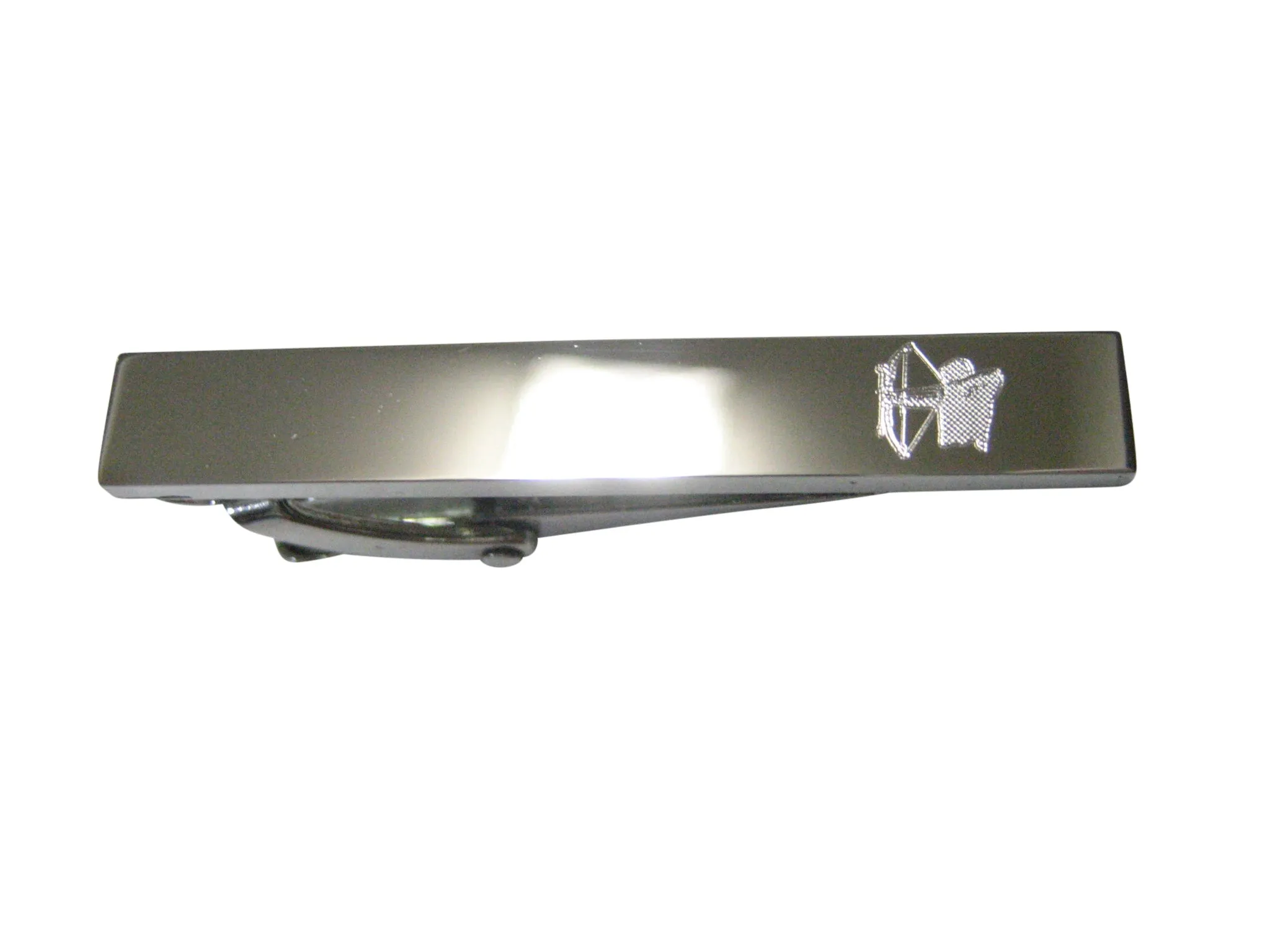 Silver Toned Etched Sleek Archer Skinny Tie Clip