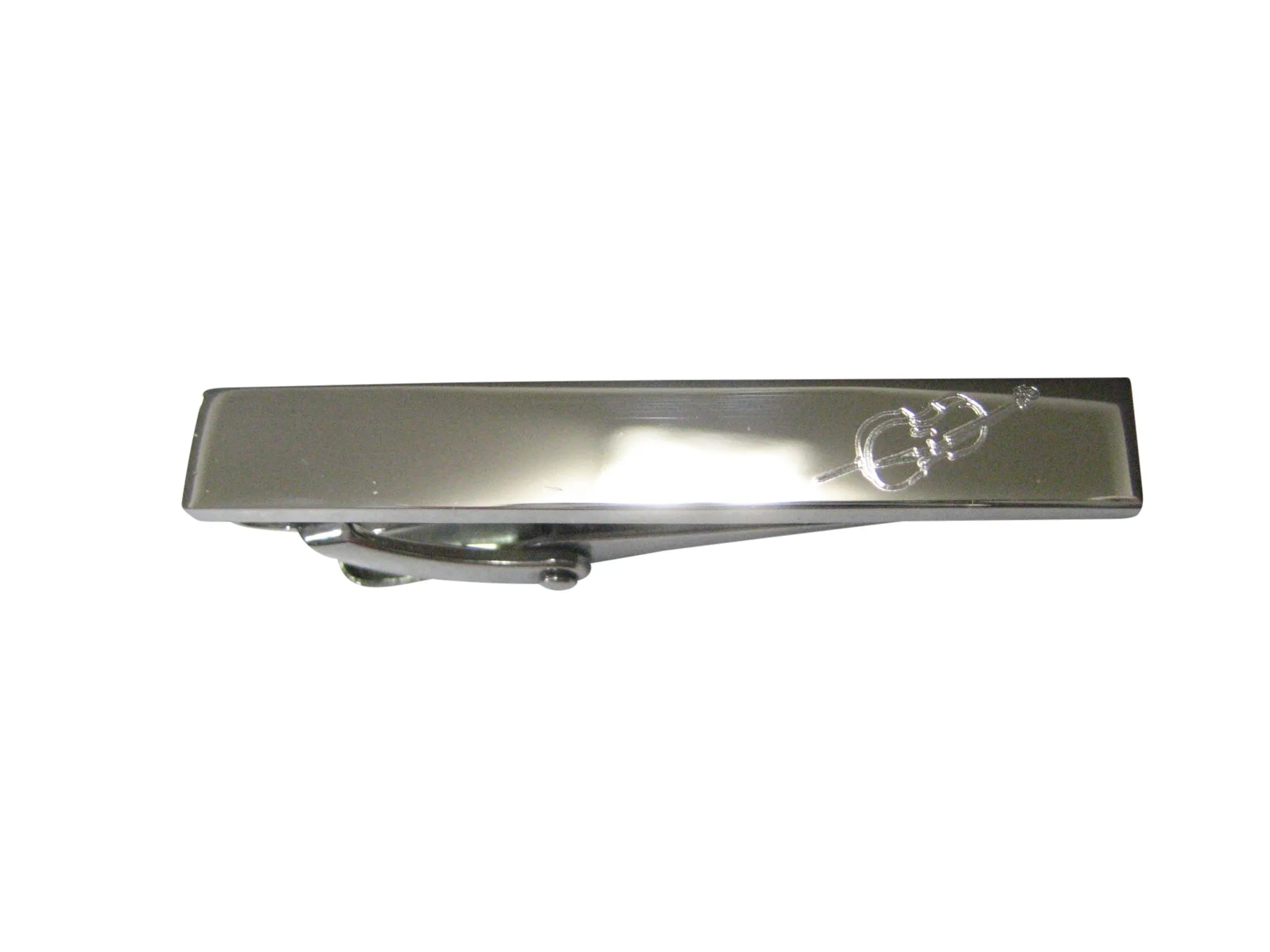Silver Toned Etched Sleek Cello Music Instrument Skinny Tie Clip