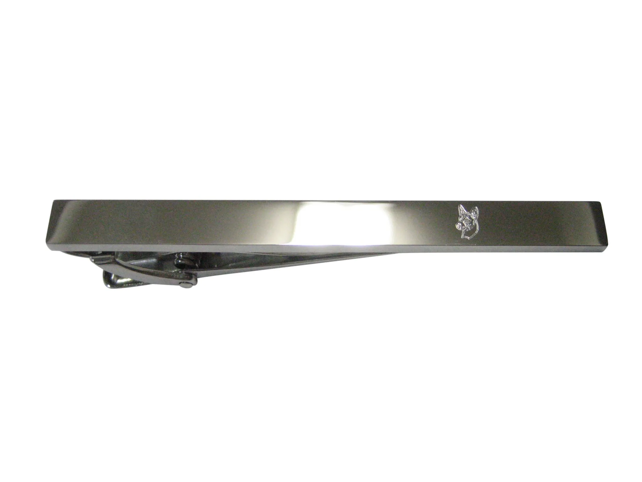 Silver Toned Etched Sleek Dog Head Tie Clip