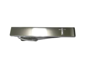 Silver Toned Etched Sleek Religious Crucifix Cross Skinny Tie Clip
