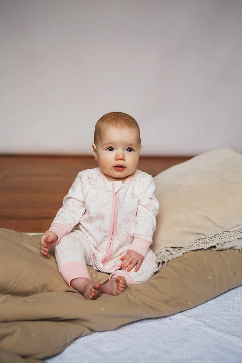 Sleepsuit/Onesie, rose pink woodland print