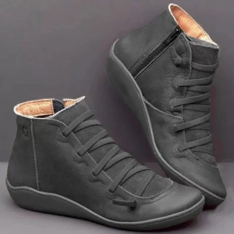 Snow Boots Women Ankle Spring Flat Shoes Woman Short Vintage Boots with Fur