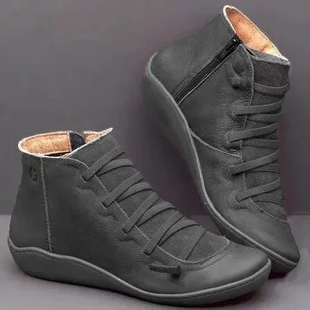 Snow Boots Women Ankle Spring Flat Shoes Woman Short Vintage Boots with Fur