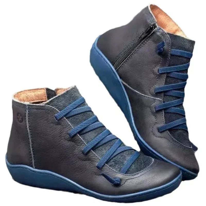 Snow Boots Women Ankle Spring Flat Shoes Woman Short Vintage Boots with Fur