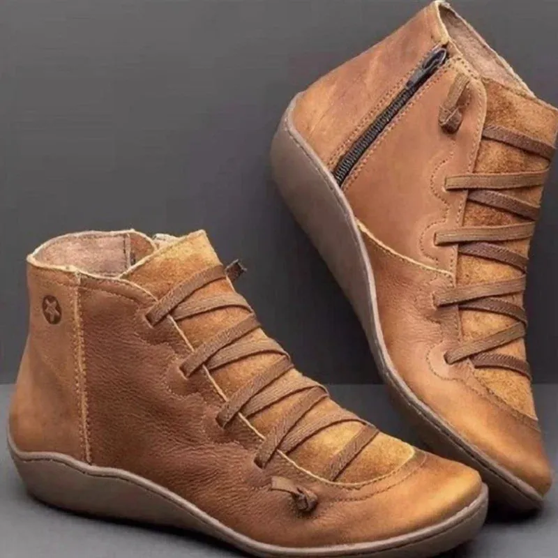 Snow Boots Women Ankle Spring Flat Shoes Woman Short Vintage Boots with Fur