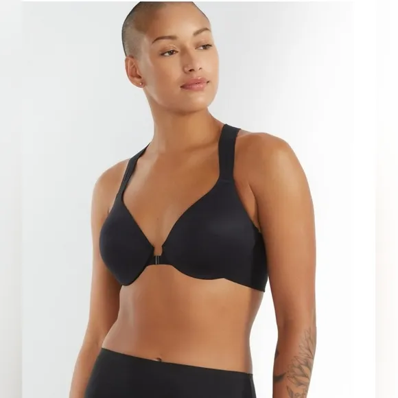 SPANX Bra-llelujah Racerback T-Shirt Front-Closure Bra Black Size: 36C