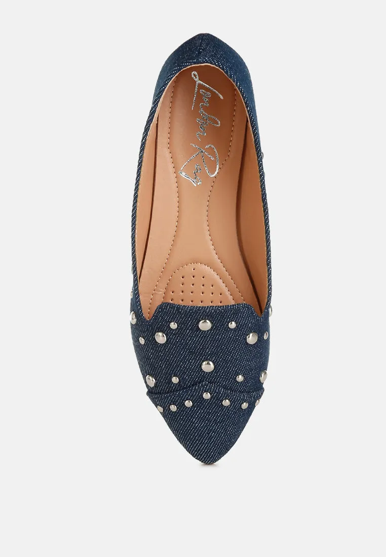 Stud Embellished Ballet Flats by RUW