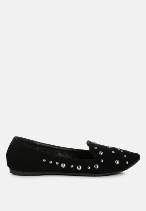 Stud Embellished Ballet Flats by RUW