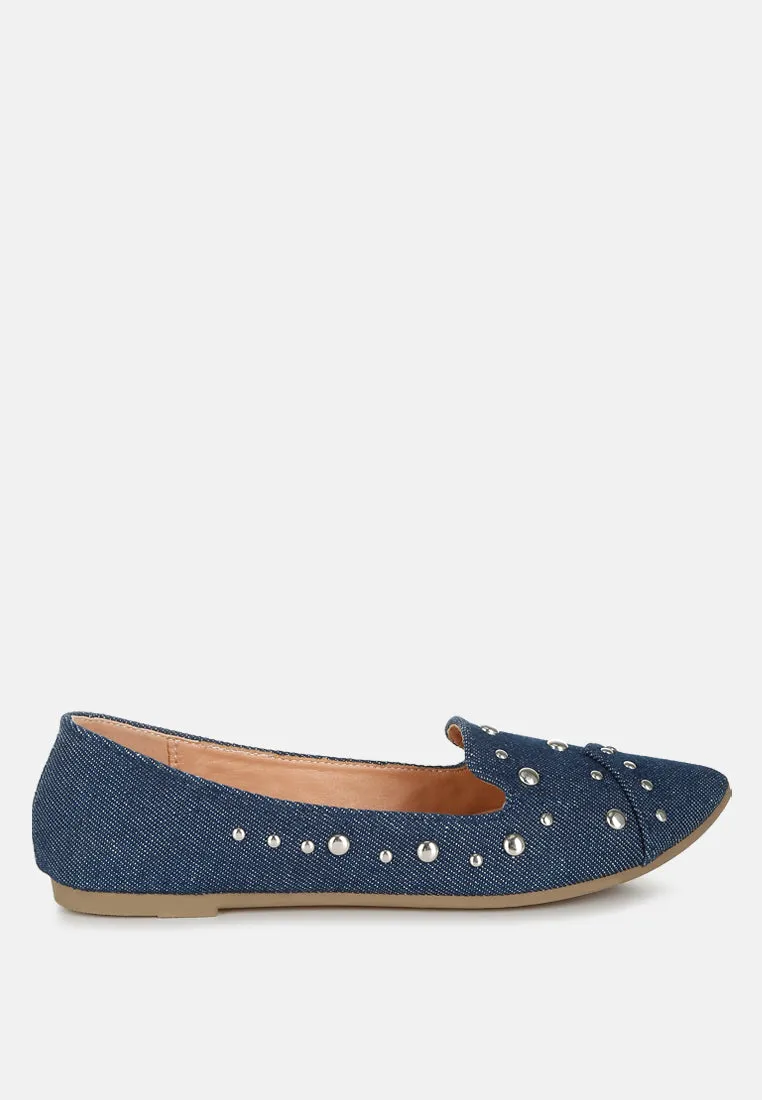 Stud Embellished Ballet Flats by RUW