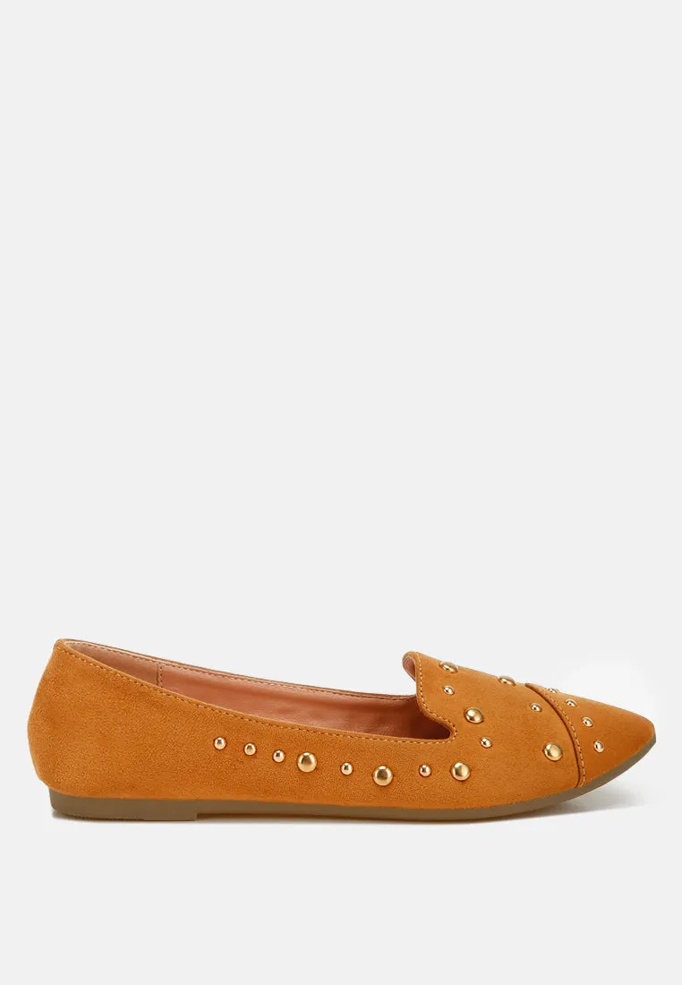 Stud Embellished Ballet Flats by RUW
