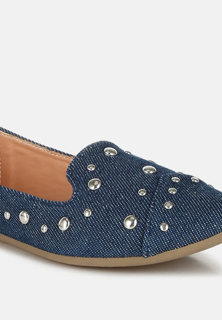 Stud Embellished Ballet Flats by RUW