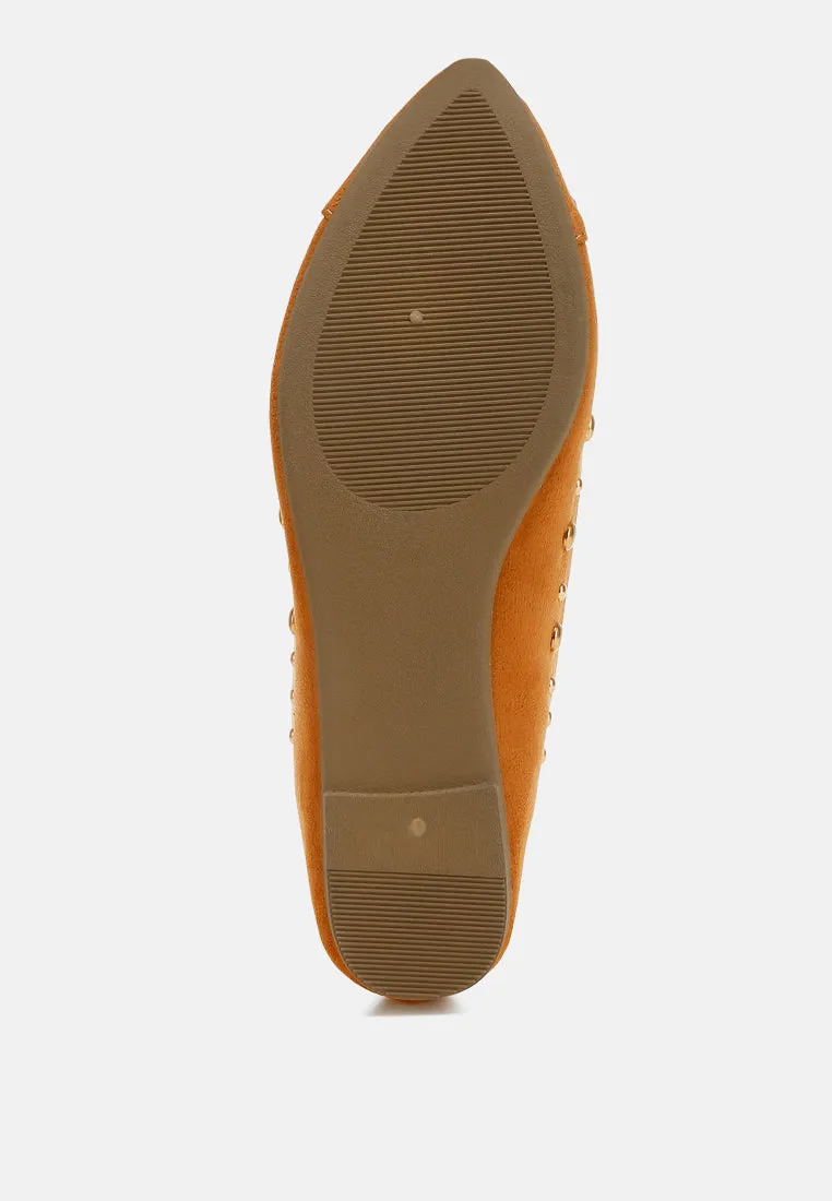 Stud Embellished Ballet Flats by RUW
