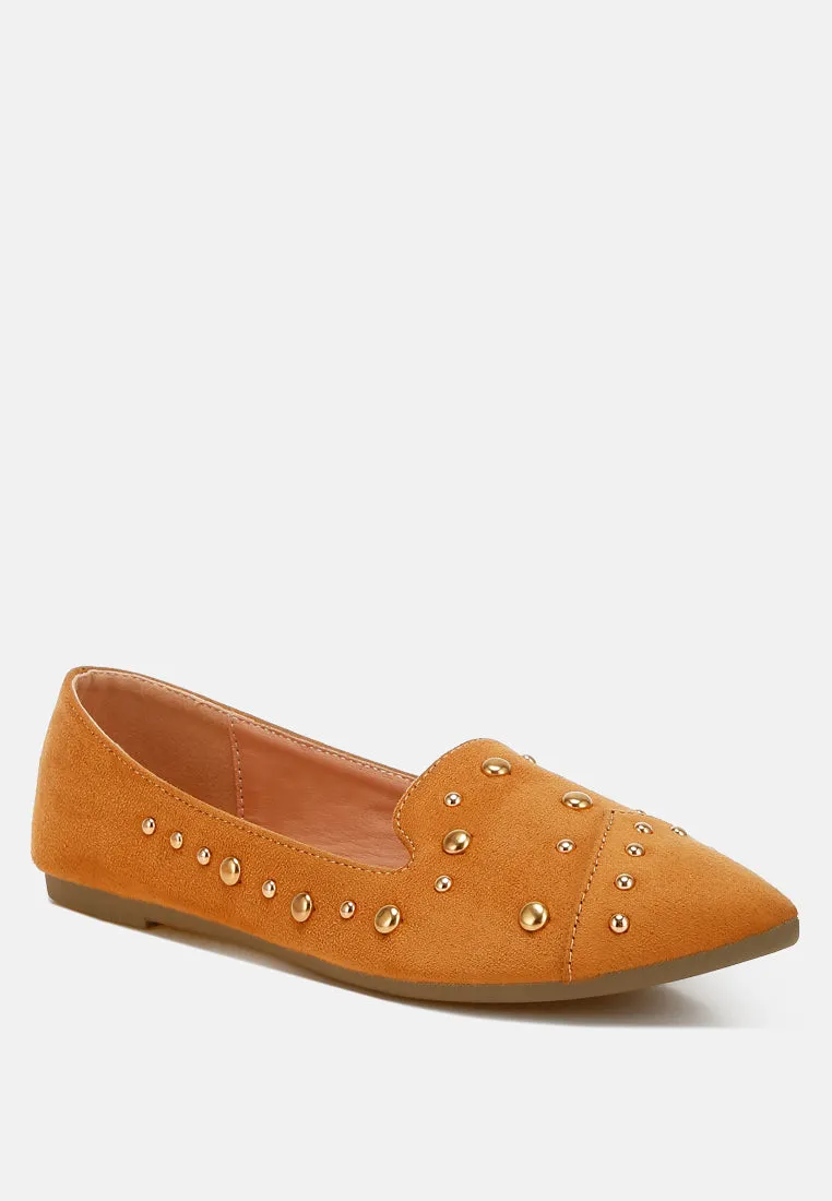Stud Embellished Ballet Flats by RUW