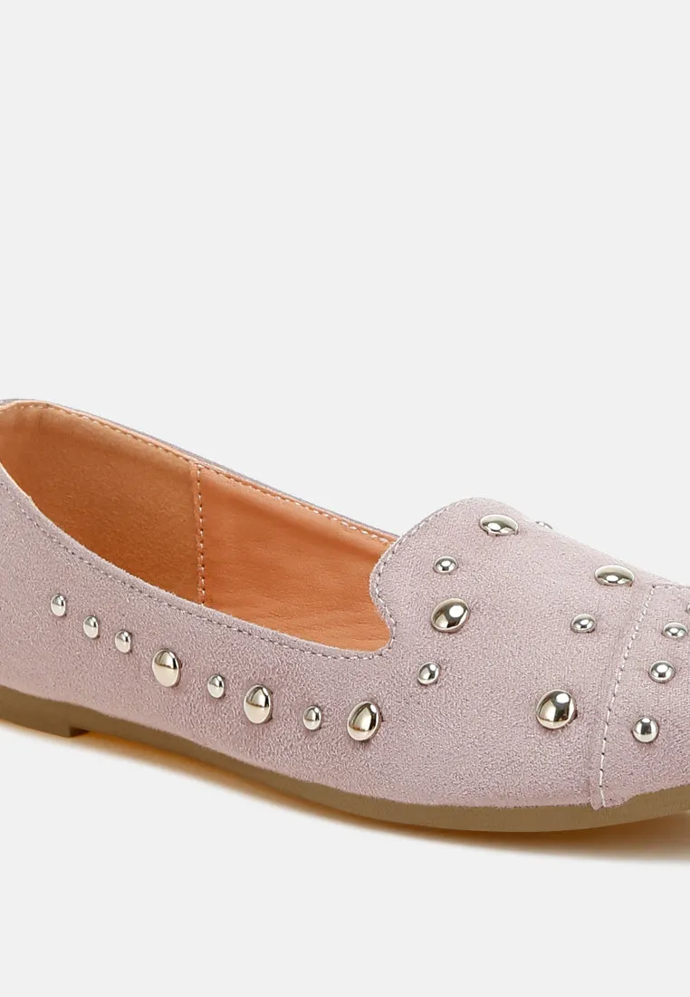 Stud Embellished Ballet Flats by RUW