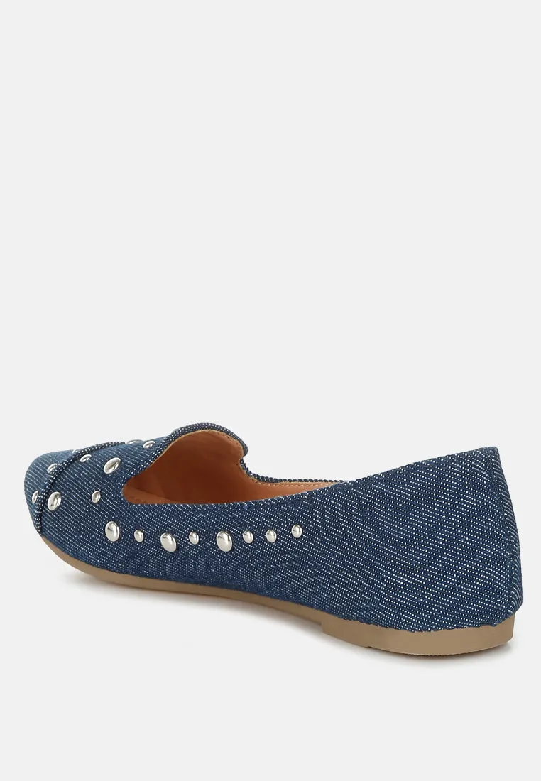 Stud Embellished Ballet Flats by RUW