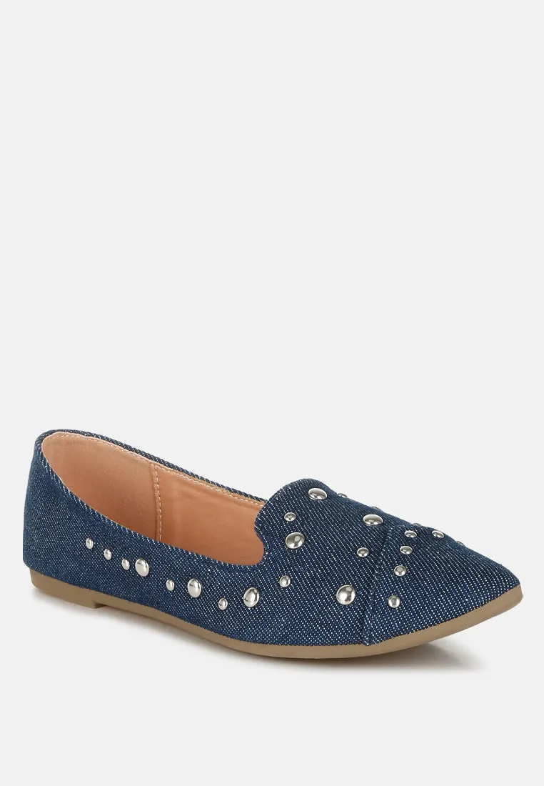 Stud Embellished Ballet Flats by RUW