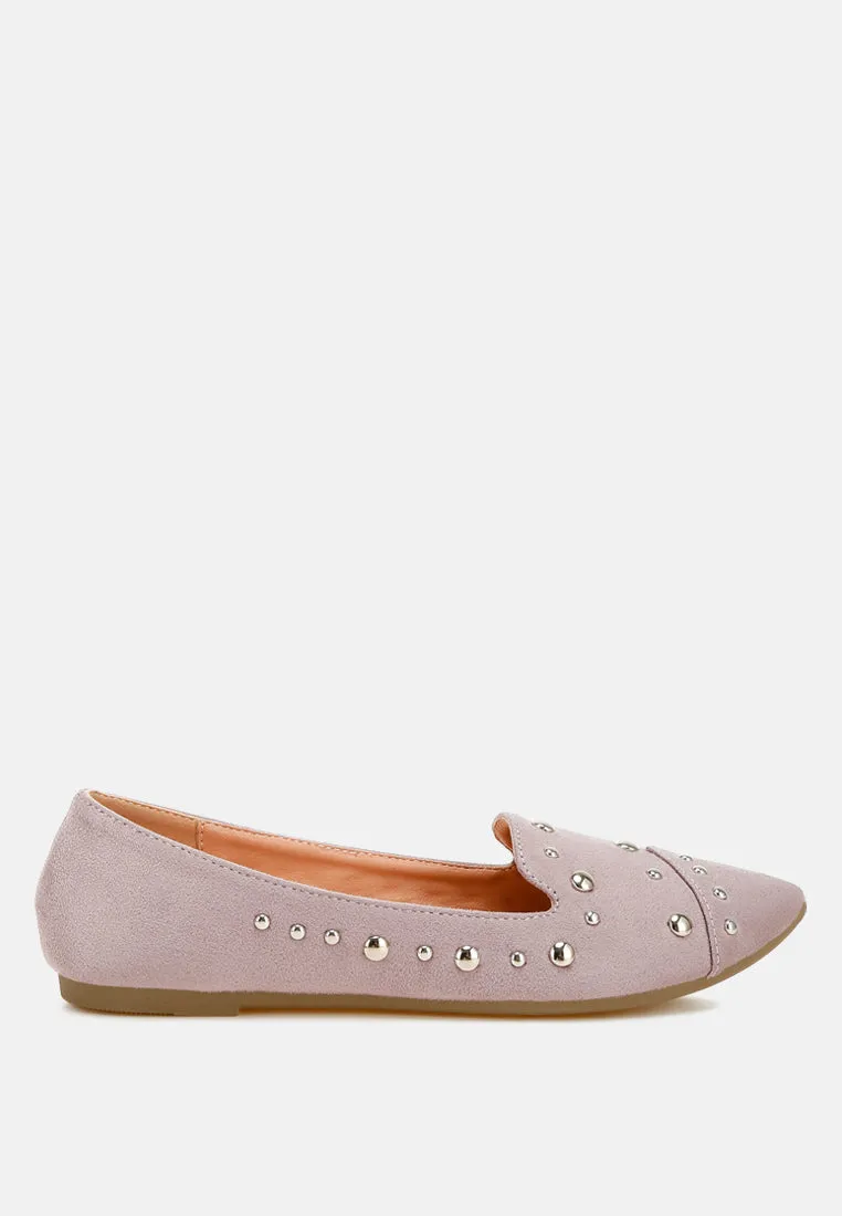 Stud Embellished Ballet Flats by RUW