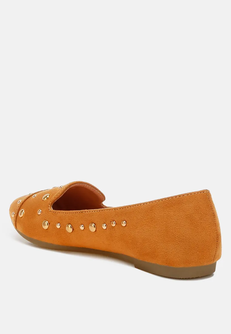 Stud Embellished Ballet Flats by RUW