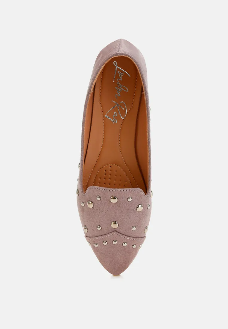 Stud Embellished Ballet Flats by RUW