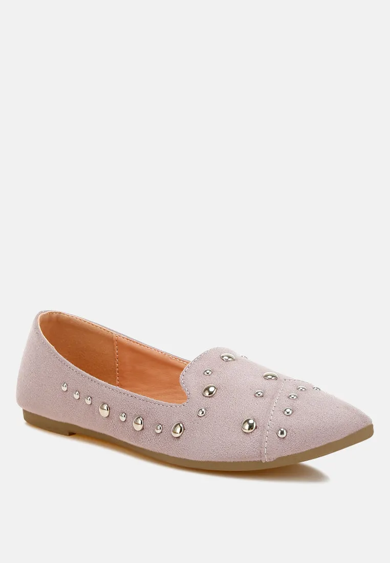 Stud Embellished Ballet Flats by RUW