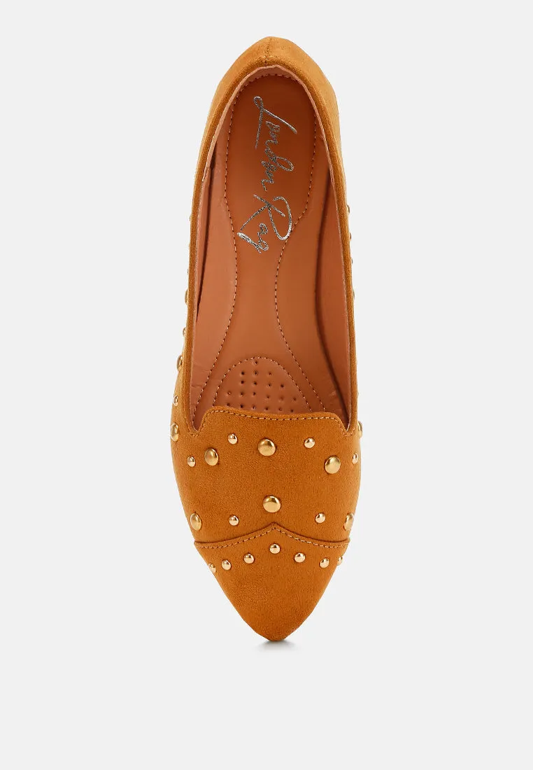 Stud Embellished Ballet Flats by RUW