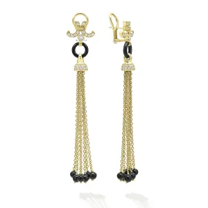 Studio 18K Gold Black Agate Dragon Ball Tassel Earrings
