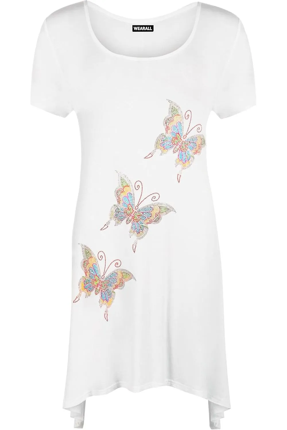 Three Butterfly Hanky Hem Short Sleeve Top