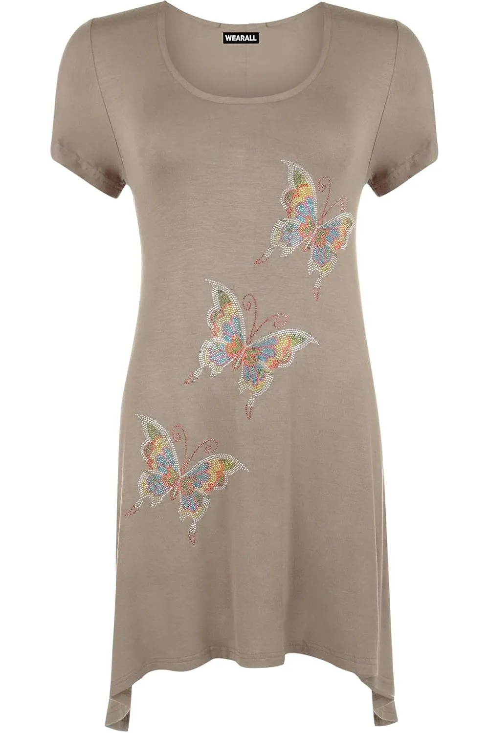 Three Butterfly Hanky Hem Short Sleeve Top