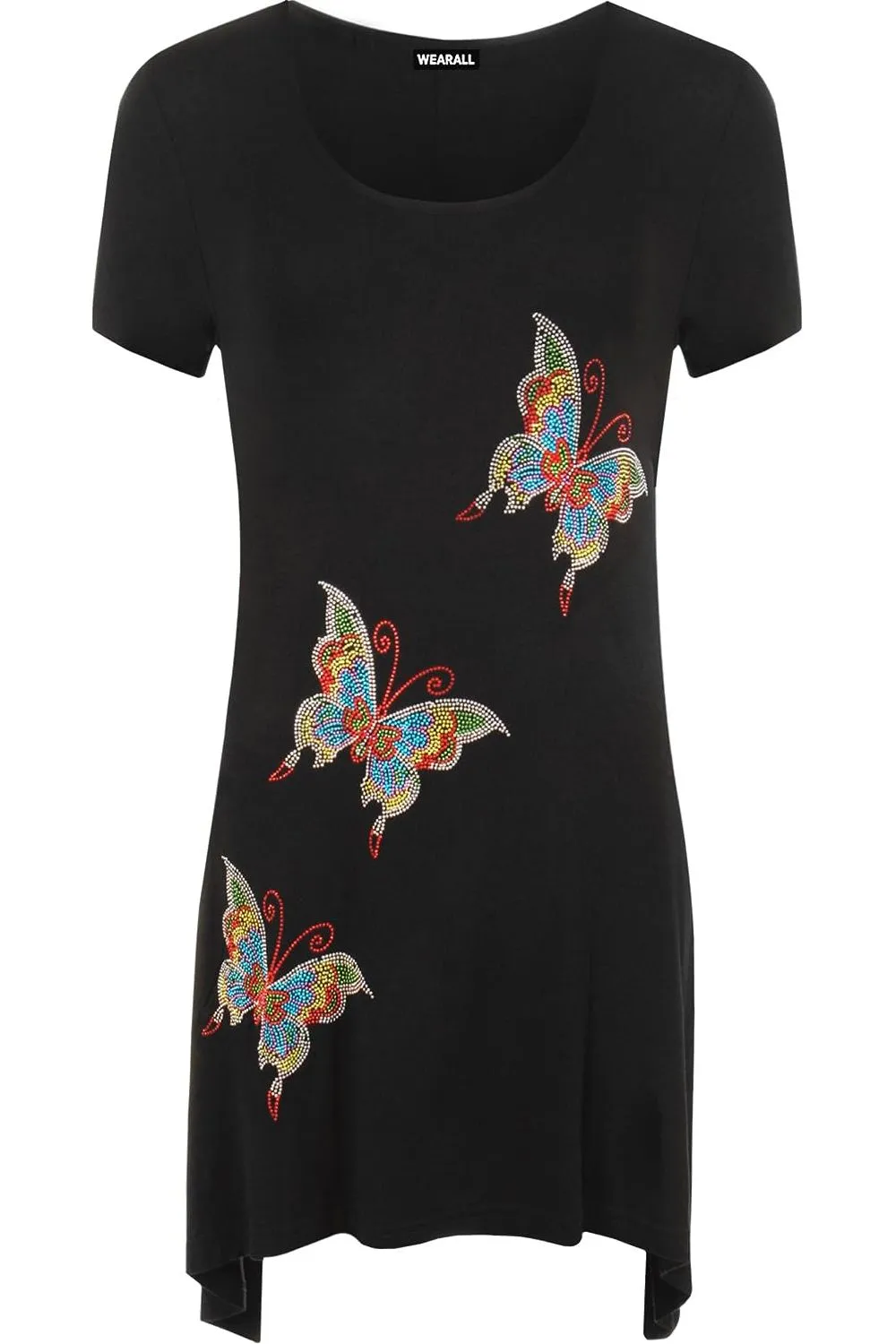 Three Butterfly Hanky Hem Short Sleeve Top
