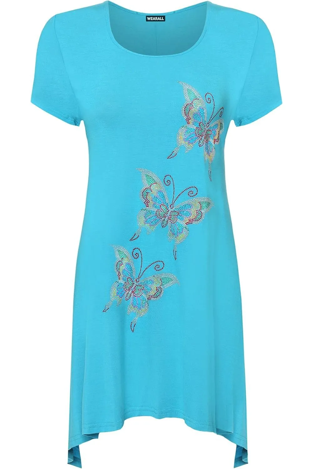 Three Butterfly Hanky Hem Short Sleeve Top