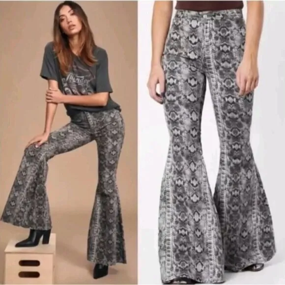 Women's Free People Snake Just Float On High-Rise Flare Jeans Size 28