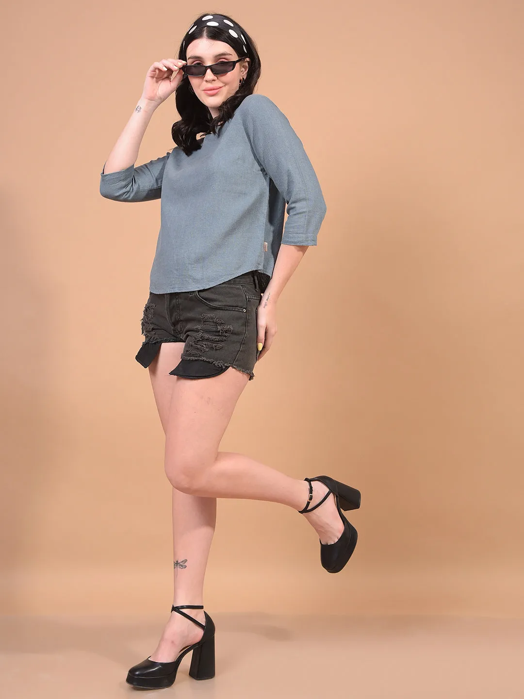 Women's Green Linen Top