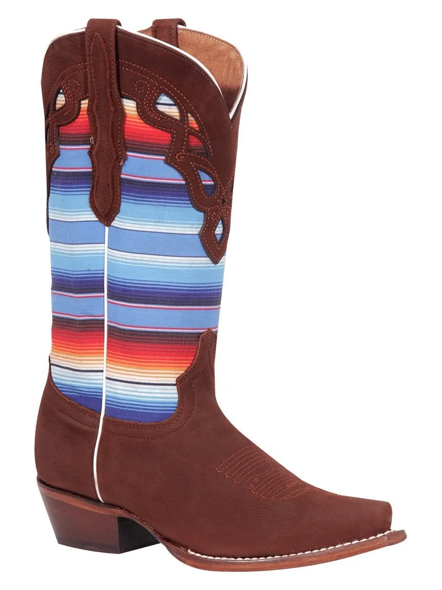 Women's Nubuck Leather Multicolored Western Cowgirl Boots 'El General' Shedron Color 42986