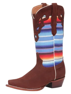 Women's Nubuck Leather Multicolored Western Cowgirl Boots 'El General' Shedron Color 42986